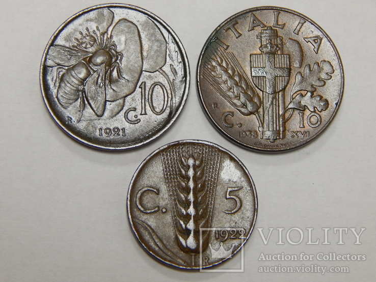 3 монеты Италии по 5 и 10 центесими