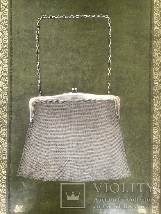 Кольчужная серебряная театральная сумочка проба 800, фото №2