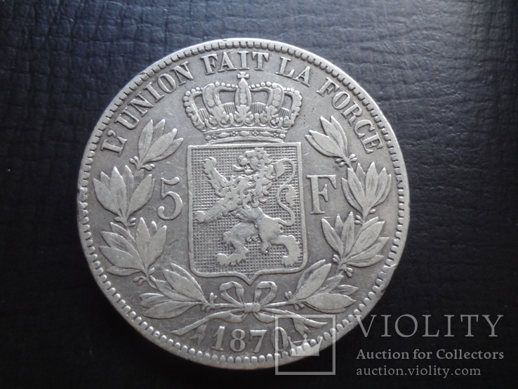5 франков  1870  Бельгия серебро  ($4.8.12)~, фото №2