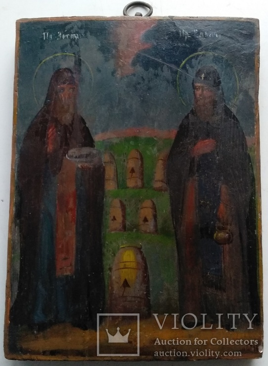 Старинная икона ( Образы Пр. Зосима и Пр. Савватий )., фото №2