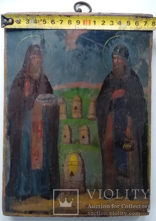 Старинная икона ( Образы Пр. Зосима и Пр. Савватий )., фото №4