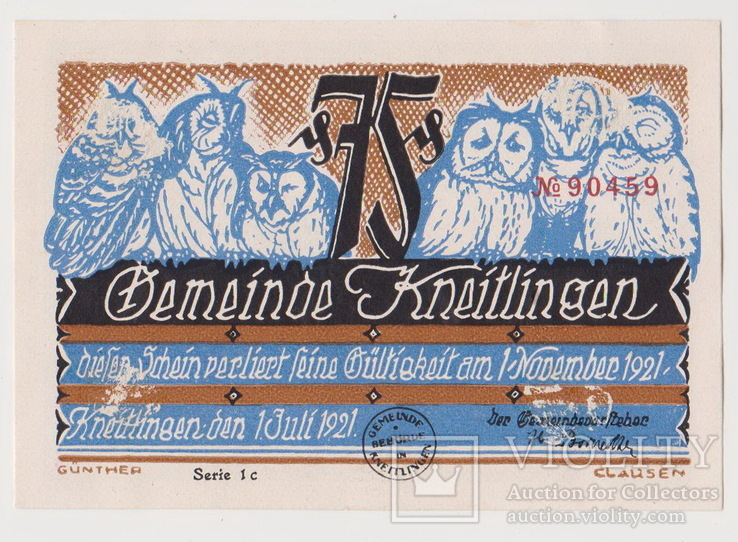 75 пфеннингов, 1 июля 1921 года, Германия, Kneitlingen