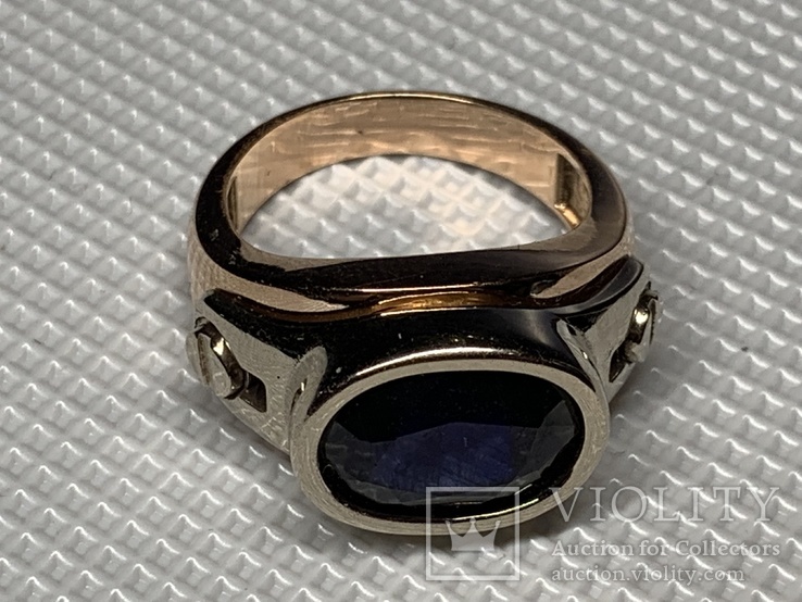 Золотой мужской перстень с сапфиром 17.22 гр  20.5 размер, фото №8