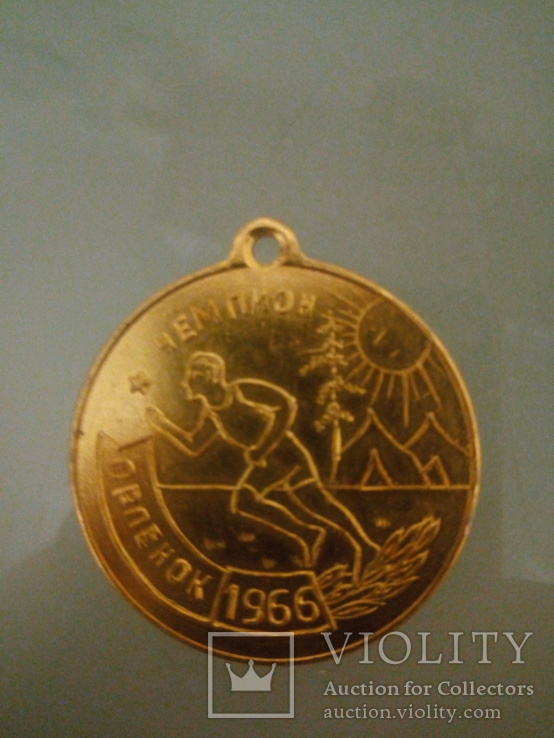 Медаль  Чемпион пионерский лагерь  Орленок 1966 В труде и спорте за рекорды спорте, фото №2