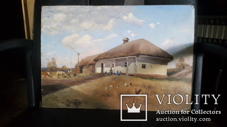 Старинная картина Сельский пейзаж,сзади читается фамилия С.Васильковский, фото №7