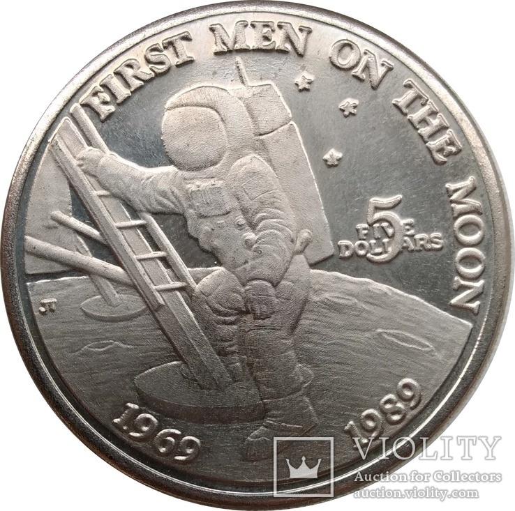 Маршалловы  острова 5 доллар 1989,20 лет первому человеку на Луне,С169