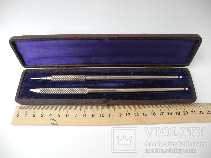 Старинный набор Карандаш и Перьевая ручка с золотым пером ( S. Mordan , Англия ), фото №11