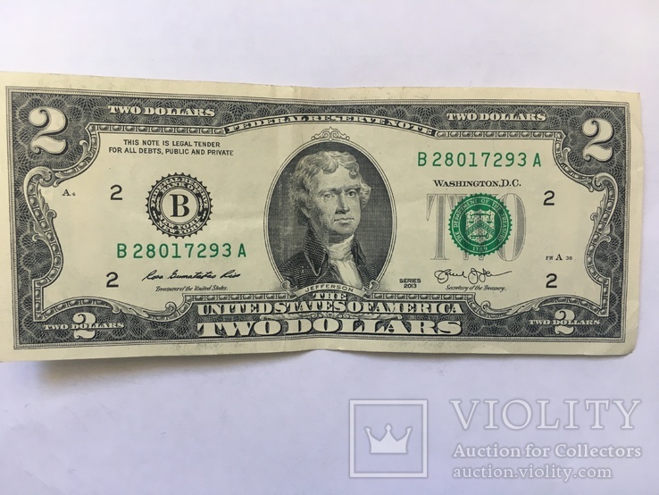 2 доллара серия: В (New-York) США 2013г., фото №2