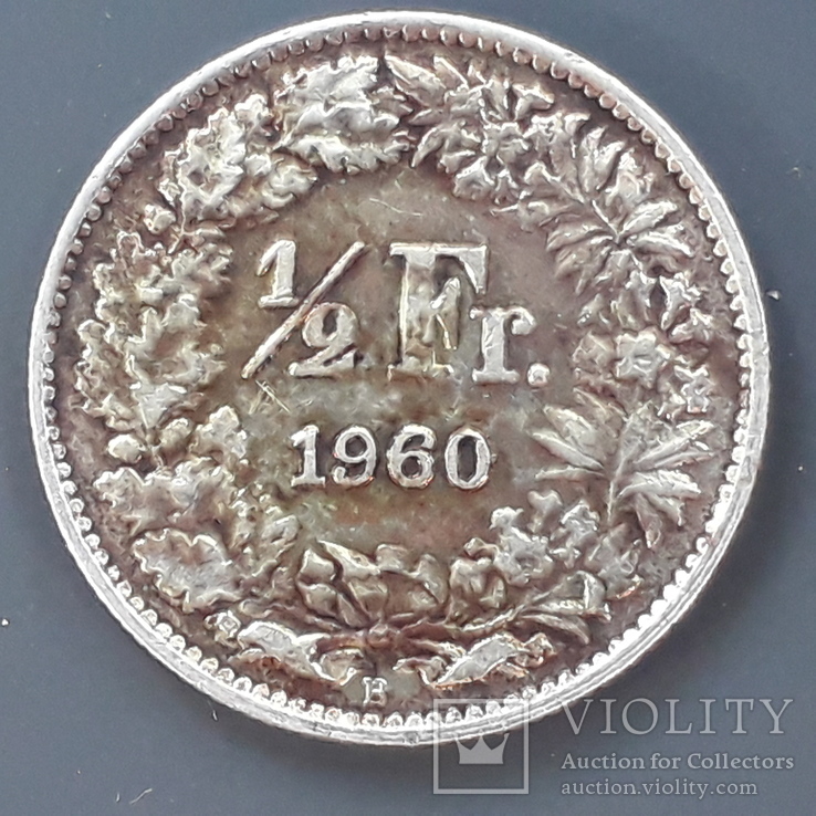 ½ франка, Швейцария, 1960 год, серебро, 835-я проба, 2.5 грамма