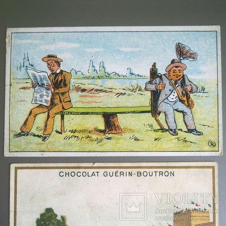 Вкладыш (фантик) реклама шоколада Франция, до 1945 г, 2 шт размер 6 на 11 см, Оригинал, фото №4