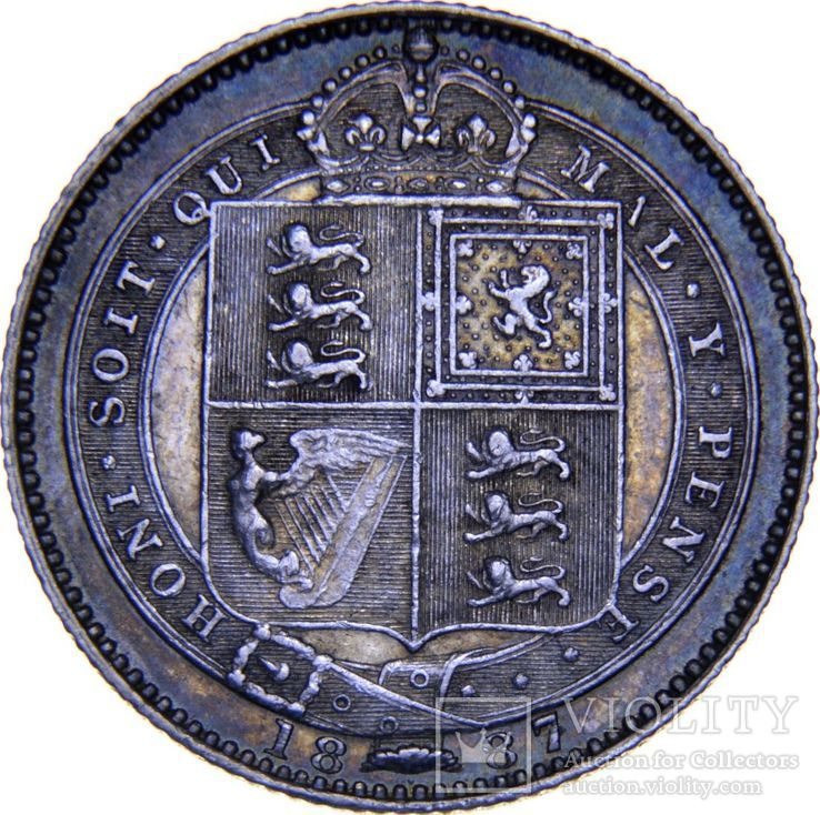  Великобритания Англия 1 шиллинг 1887 серебро aUNC, фото №3