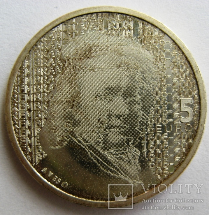 Нидерланды 5 серебряных евро "400-летие дня рождения Рембранда" KM# 266, фото №3