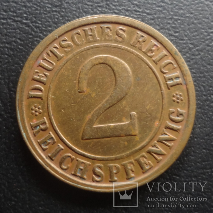 2 пфеннига 1925 G  Германия    ($5.3.29)~, фото №3