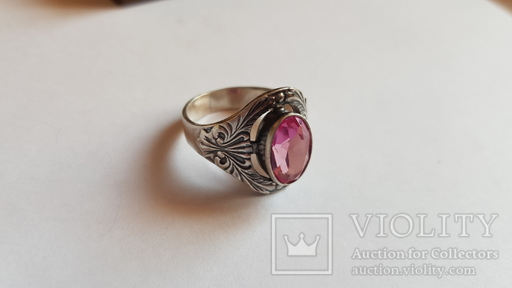 Советский перстень, серебро 875 пробы. Розовый камень. Размер 20., фото №3