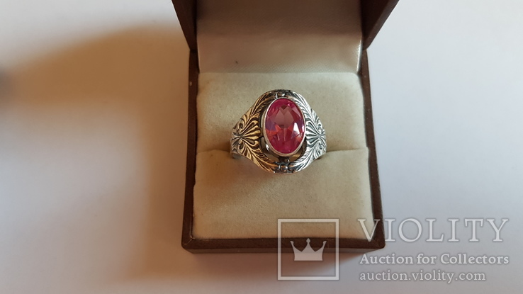 Советский перстень, серебро 875 пробы. Розовый камень. Размер 20., фото №4