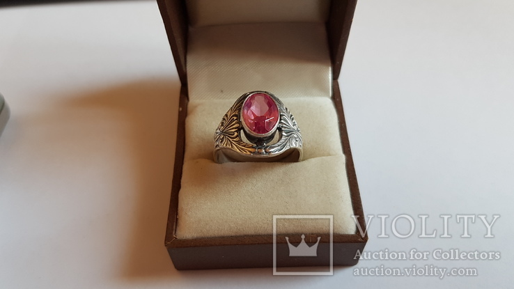 Советский перстень, серебро 875 пробы. Розовый камень. Размер 20., фото №5