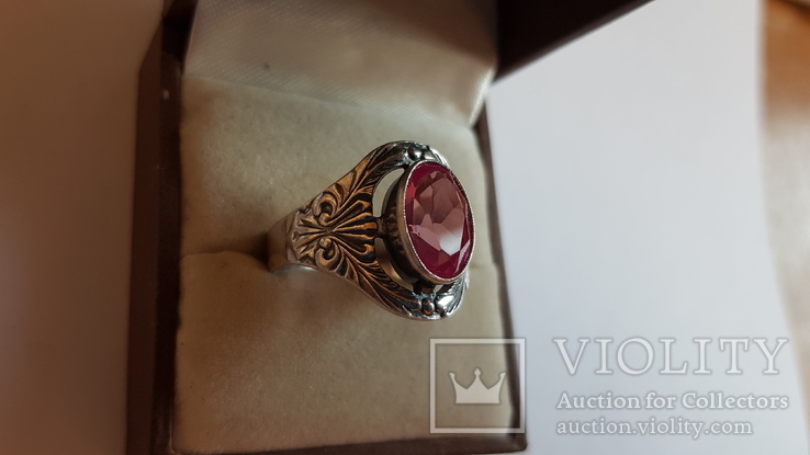 Советский перстень, серебро 875 пробы. Розовый камень. Размер 20., фото №6