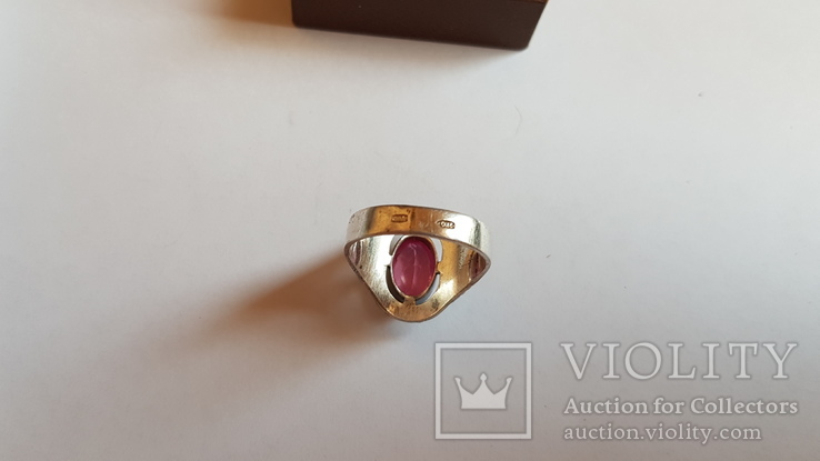 Советский перстень, серебро 875 пробы. Розовый камень. Размер 20., фото №7