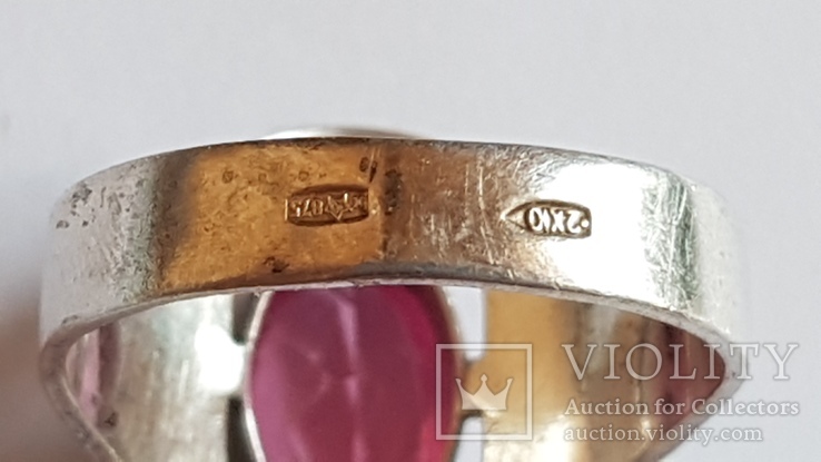 Советский перстень, серебро 875 пробы. Розовый камень. Размер 20., фото №8