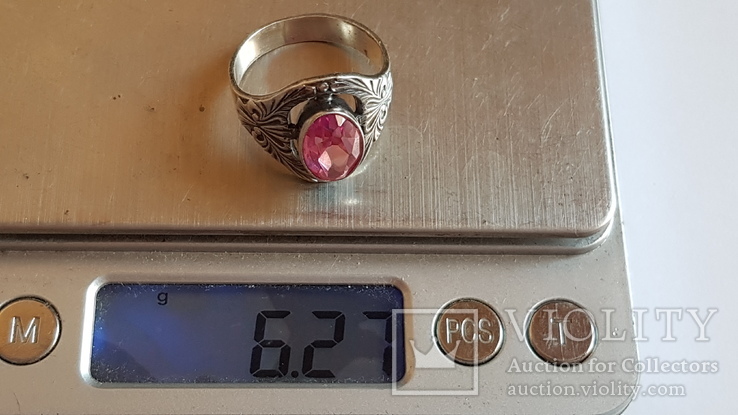 Советский перстень, серебро 875 пробы. Розовый камень. Размер 20., фото №9