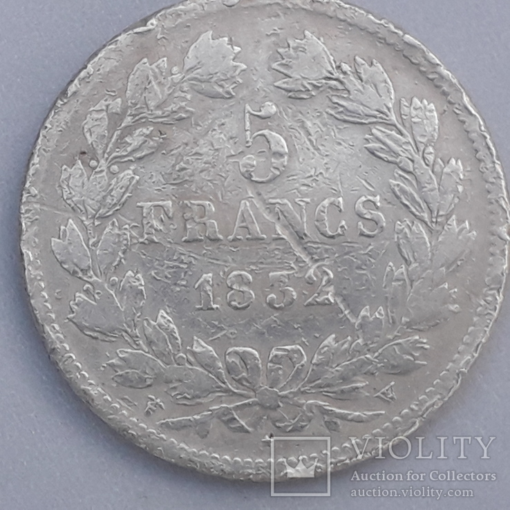 5 франков, Франция, 1832 год, W, серебро 900-й пробы 25 грамм, фото №2