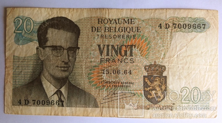 Бельгия 20 франк 1964, фото №2