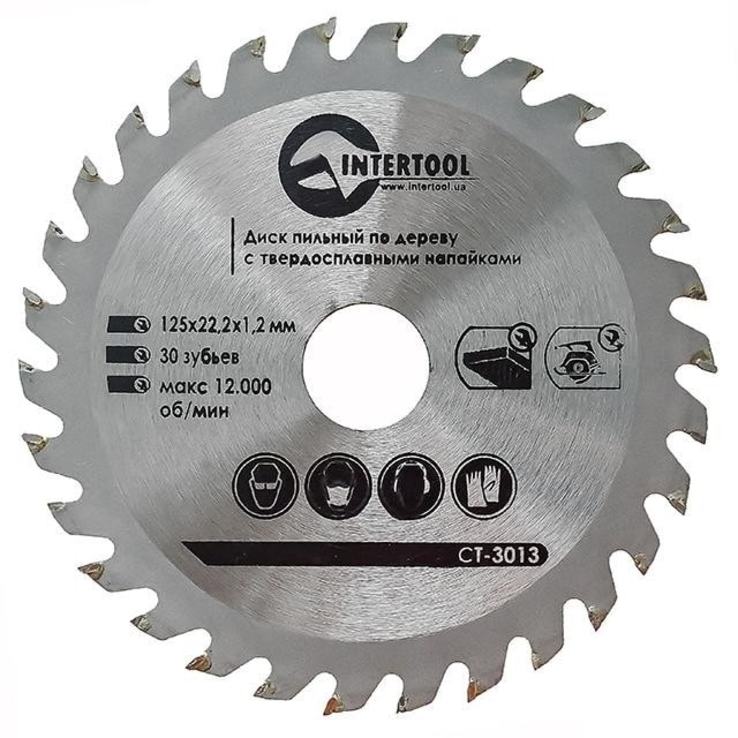 Диск пильный по дереву 125х22.2х1.2мм, 30 зубьев INTERTOOL CT-3013