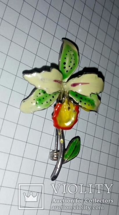 Брошь в виде орхидеи, серебро, эмали, Италия, фото №7