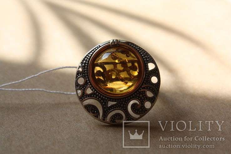 Серебряное кольцо с золотой проволокой и янтарем, фото №8