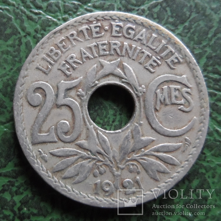 25  сантим  1921   Франция    ($6.3.40)~, фото №2