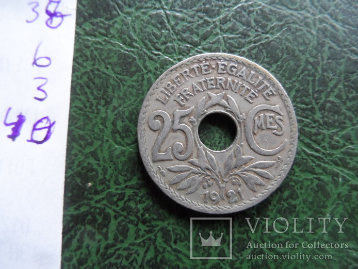 25  сантим  1921   Франция    ($6.3.40)~, фото №4