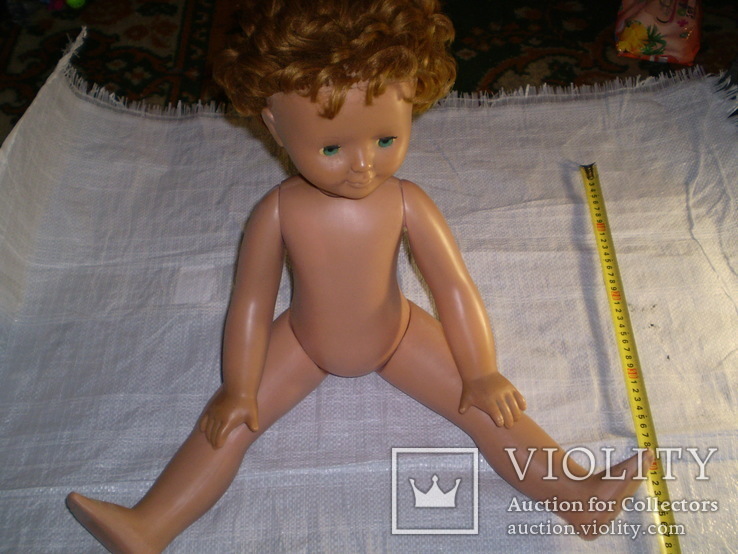 Кукла паричковая на резинках с клеймом 65 см голубоглазая, фото №5