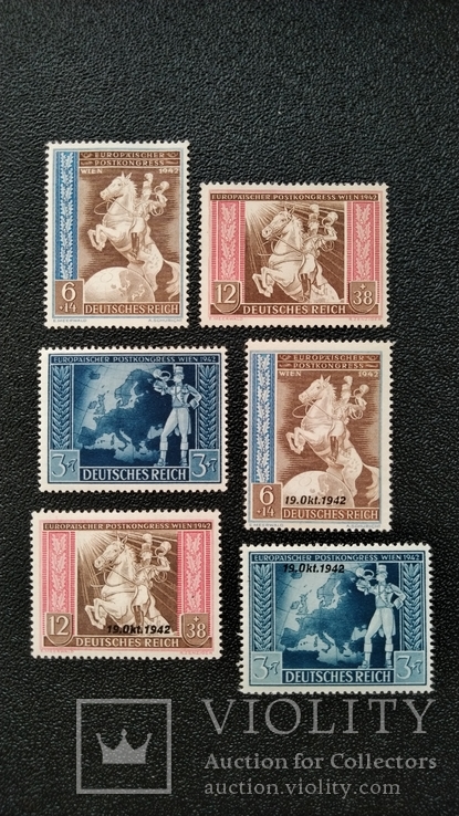 1942 г 3 Рейх Венский почтовый конгресс две полные серии с надпечаткой и без