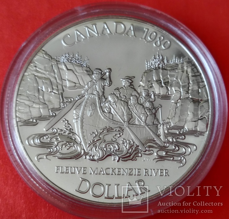 1 Доллар 1989 г. Канада (Река Маккензи )Серебро. Proof.