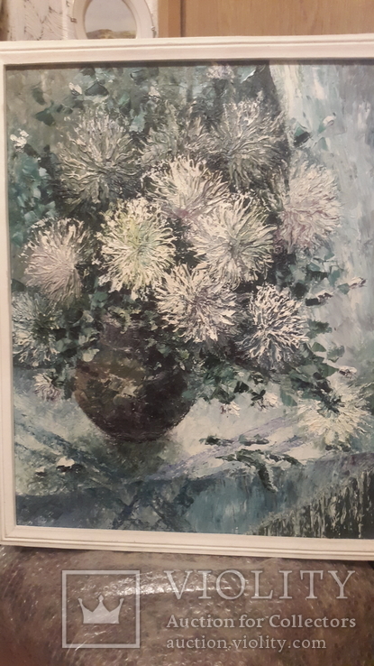 Картина в раме натюрморт Хризантемы,холст,масло, фото №3