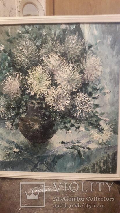 Картина в раме натюрморт Хризантемы,холст,масло, фото №4