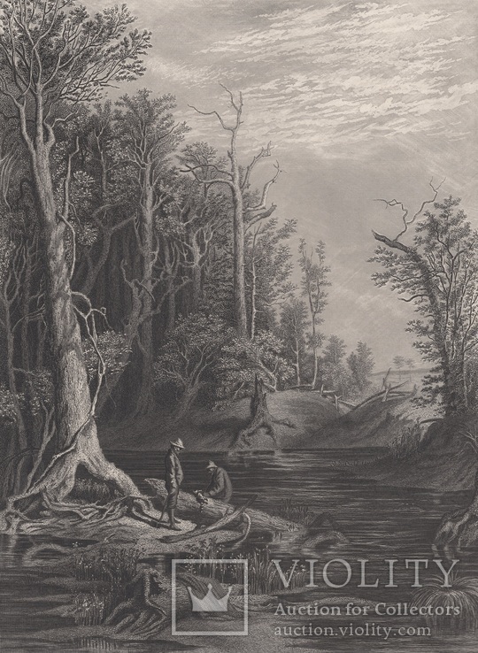 Старинная гравюра. 1872 год. Вирджиния, Река Чикагомини. Шеппард. (32х24см.).