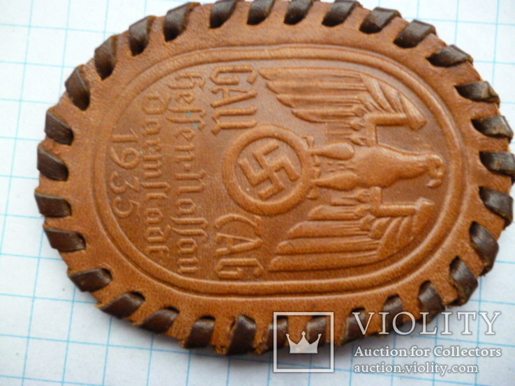 Німецький знак з свастікою 2 світової війни  HESSEN-NASSAU LEATHER GAU TAG TINNIE 1935року, фото №8