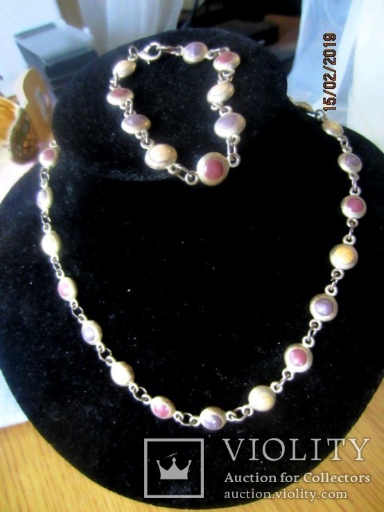Набор винтаж ожерелье и браслет мельхиор (серебрение) камни, фото №2