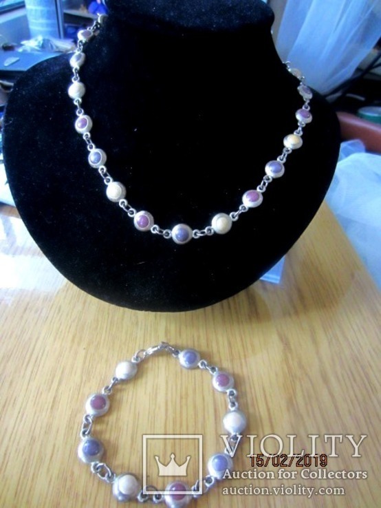 Набор винтаж ожерелье и браслет мельхиор (серебрение) камни, фото №3