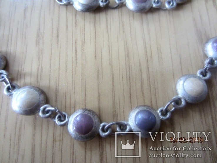 Набор винтаж ожерелье и браслет мельхиор (серебрение) камни, фото №5