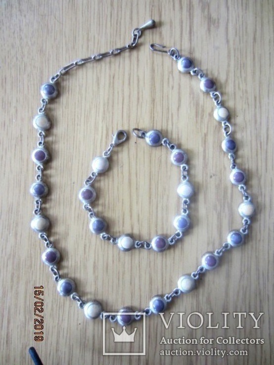 Набор винтаж ожерелье и браслет мельхиор (серебрение) камни, фото №9