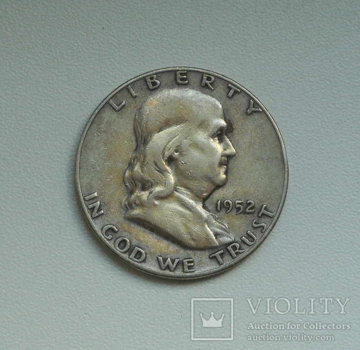 США 1/2 доллара 1952 г. (D) серебро Франклин, фото №3