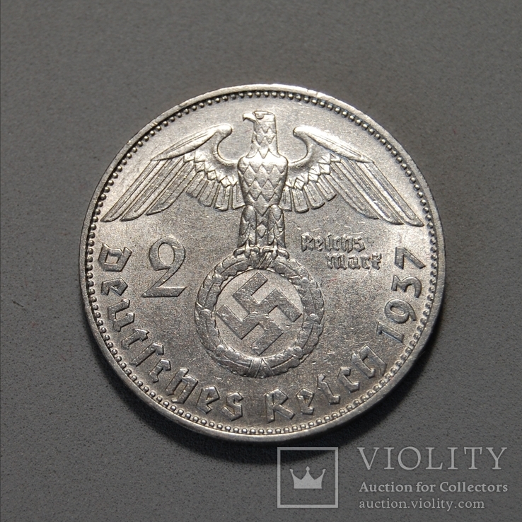 Германия - 2 Reichsmark 1937 D - XF+, фото №2