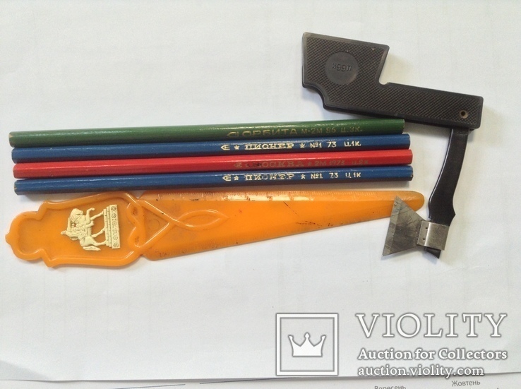 Олівці і точилка,ніж для паперів (виробництво СРСР), фото №2