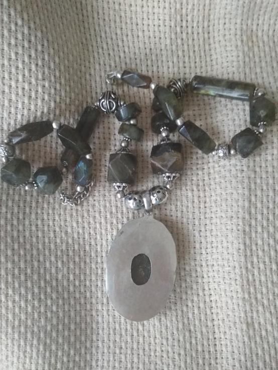 Лабрадор натуральный камень в серебре колье с кулоном, фото №4