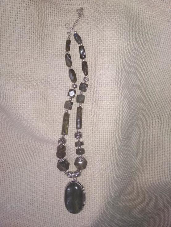 Лабрадор натуральный камень в серебре колье с кулоном, numer zdjęcia 5