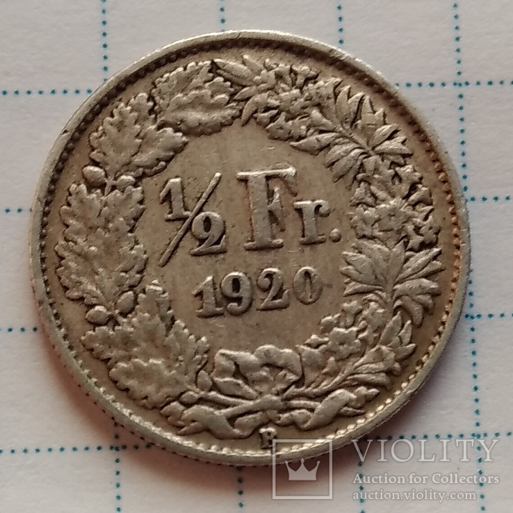 1/2 пол франка 1920 года Швейцарий, фото №2