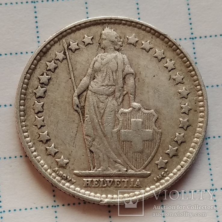 1/2 пол франка 1920 года Швейцарий, фото №3