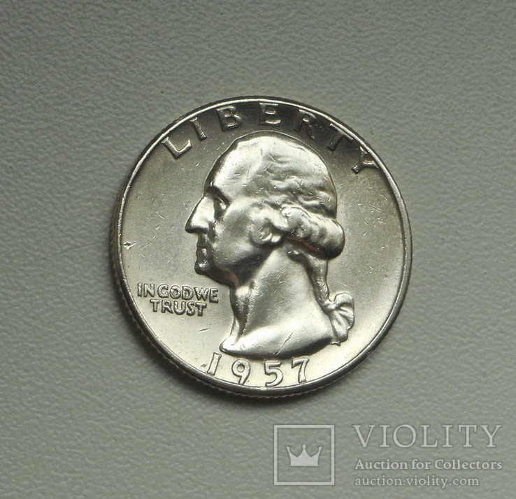 1/4 доллара США 1957 г. (без метки монетного двора) серебро, фото №2